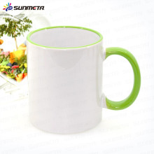 Sunmeta barata venda onça 11oz e lidar com cor em branco calor imprensa caneca, sublimação cerâmica caneca